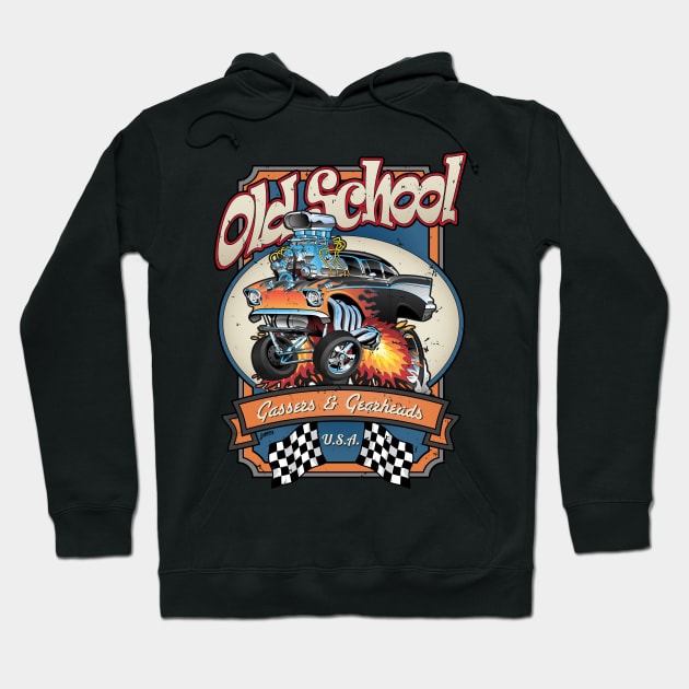 Vintage Old School Gassers and Gearheads Car Cartoon Illustration Hoodie by hobrath